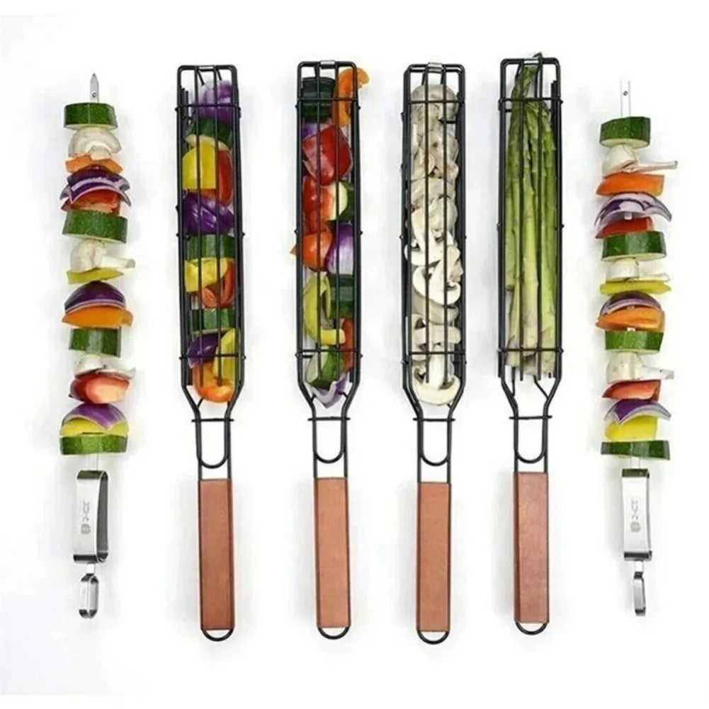 Nonstick Kabob Grilling Baskets – Portable BBQ Grill Baskets for Vegetables, Meat, Fish & More – Ideal for Outdoor Grilling