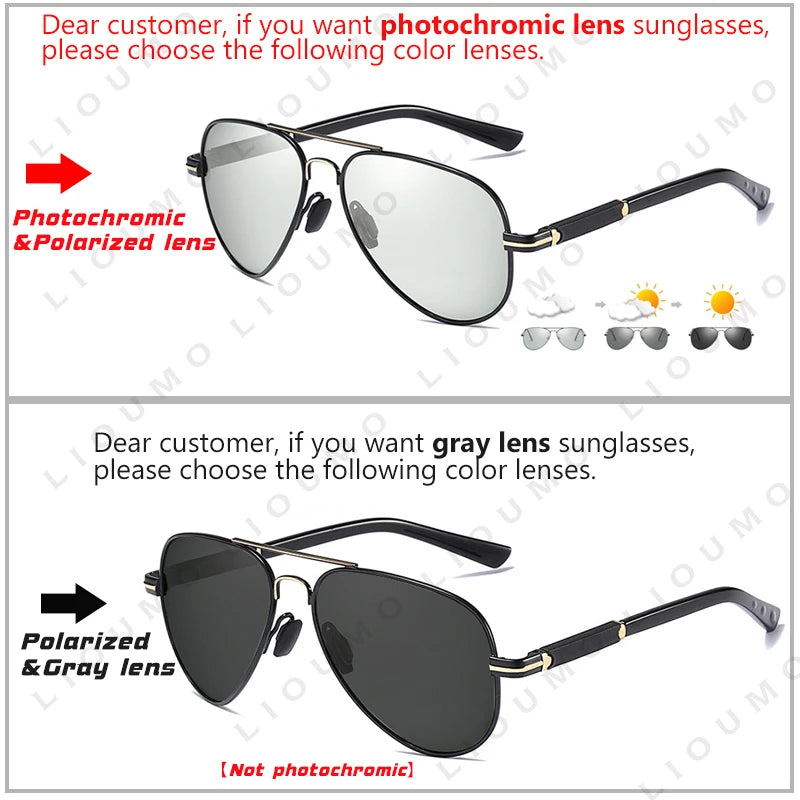 LIOUMO Top Quality Aviation Photochromic Sunglasses Polarized Men Chameleon Sun Glasses Women Anti-glare Driving Oculos De Sol