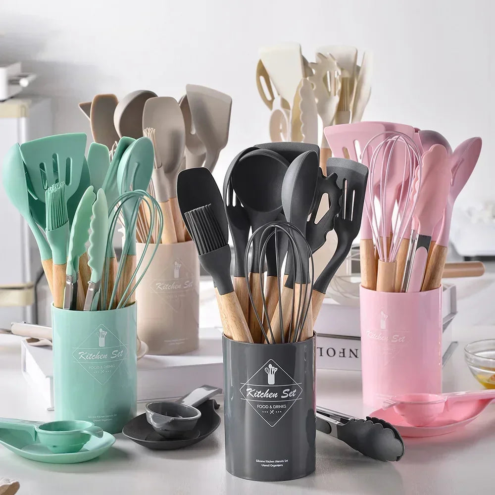 Food Grade Silicone Kitchen Cookware Utensils - 12PCS