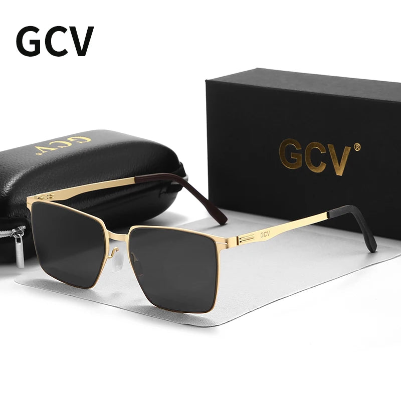 GCV Men Polarized Sunglasses Aluminum Magnesium Sun Glasses Driving Glasses Rectangle Shades For Men UV400