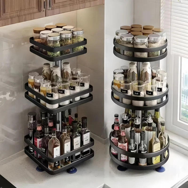 Spice Rack Multi-Layer Seasonings Storage Tray - 360 Rotation