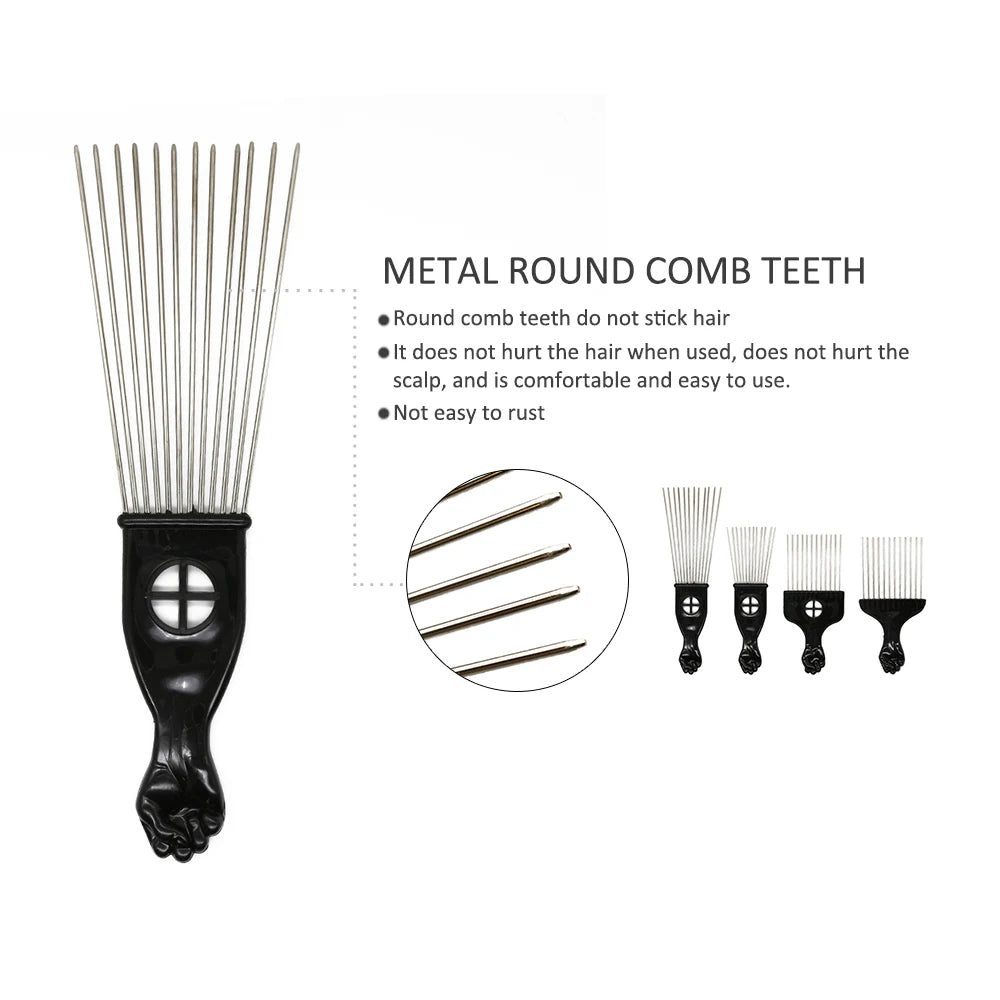 Afro Fork Comb Stainless Steel Wide Teeth Hairdressing Brush