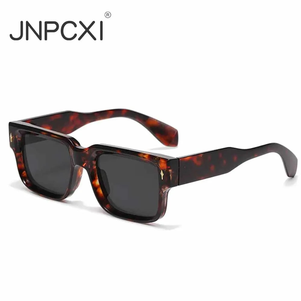 JNPCXI Retro Square Sunglasses Women Leopard Stripes Shades UV400 Fashion Rivets Men Clear Gradient Sun Glasses