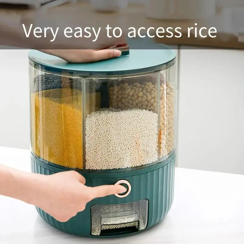 Kitchen Rotation Storage Box Pet Food Dispenser Sealed Dry Cereal Grain Bucket for Kitchen Moisture Proof Grain Organization