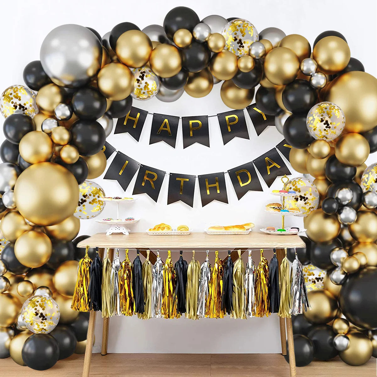 Black and Gold Balloons Garland Arch Kit - Party Decoration