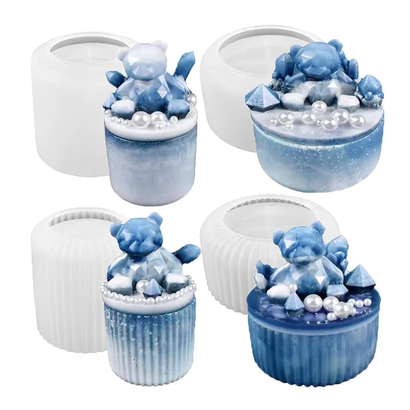 DIY Crystal Epoxy Resin Mold High Mirror Round Storage Bottle Stripe Jewelry Box Container Silicone Molds For Aromatherapy