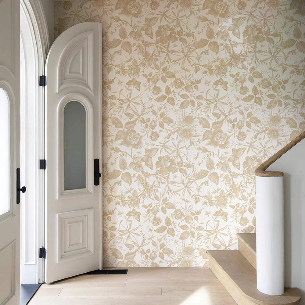 Champagne Roses Peel And Stick PVC Wallpaper Retro Flower Waterproof Self Adhesive Wall Decor Chic Furniture Cabinet Sticker