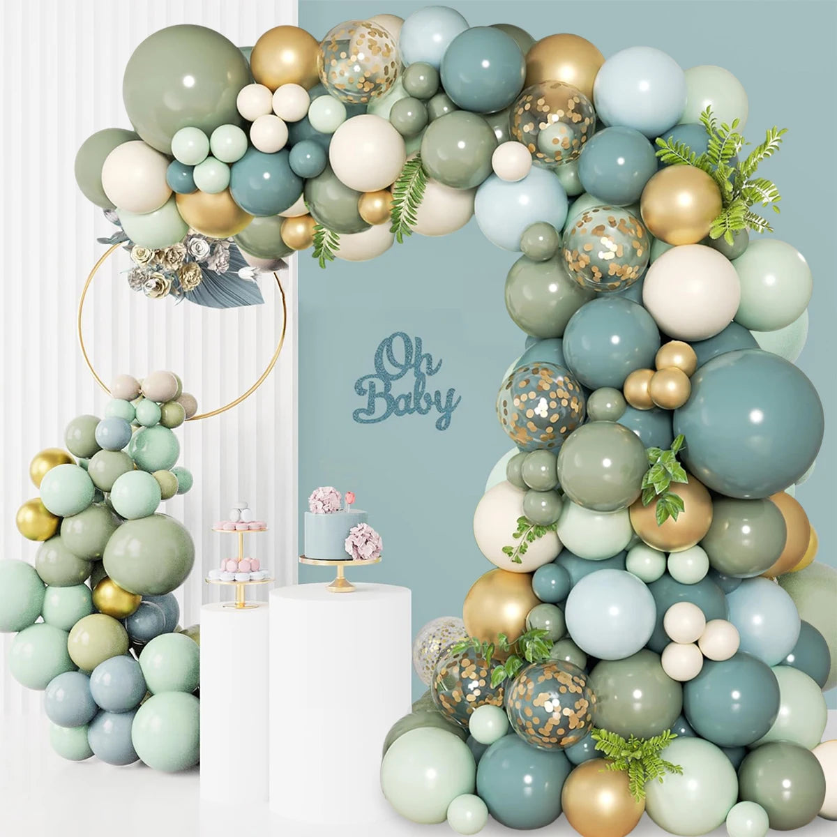 Dusty Blue Sage Green Balloons Garland Arch Kit