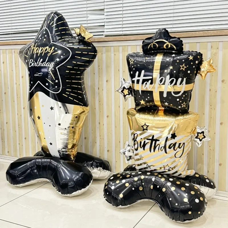 Large Black Gold Birthday Stand Balloon - 58Inch