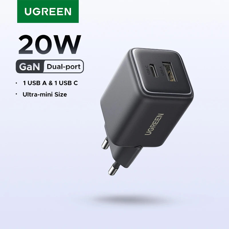 UGREEN 20W GaN Charger Mini USB C Phone Charger PD3.0 QC3.0 For iPhone 16 15 14 Pro Max Samsung S25 Xiaomi Tablet iPad Air Pro