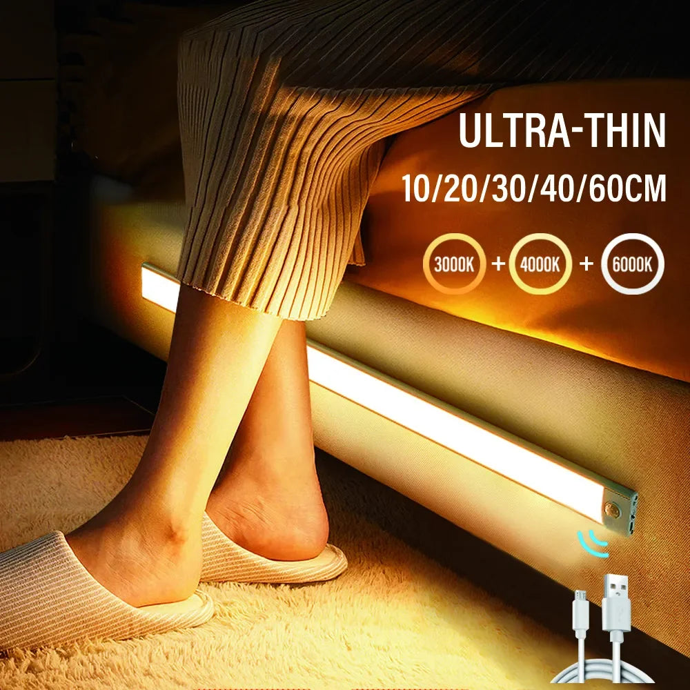 Night Light 20/30/40/60CM Motion Sensor Light Wireless USB LED Cabinet Light Wardrobe Lamp For Kitchen Cabinet Bedroom Wardrobe