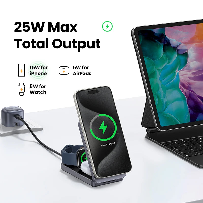 UGREEN MFi 3-in-1 25W Magnetic Wireless Charger Stand