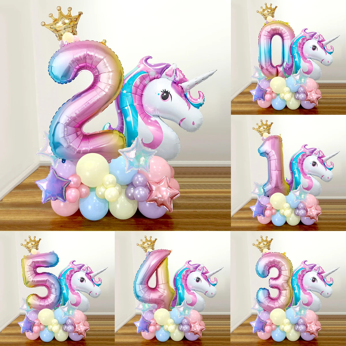 Unicorn Rainbow Color Numbers Aluminum Film Balloon Set - 42pcs