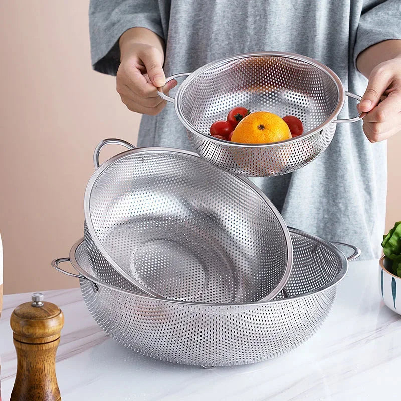 Stainless Steel Drain Basket - Fruit, Rice & Vegetable Washing Drainer