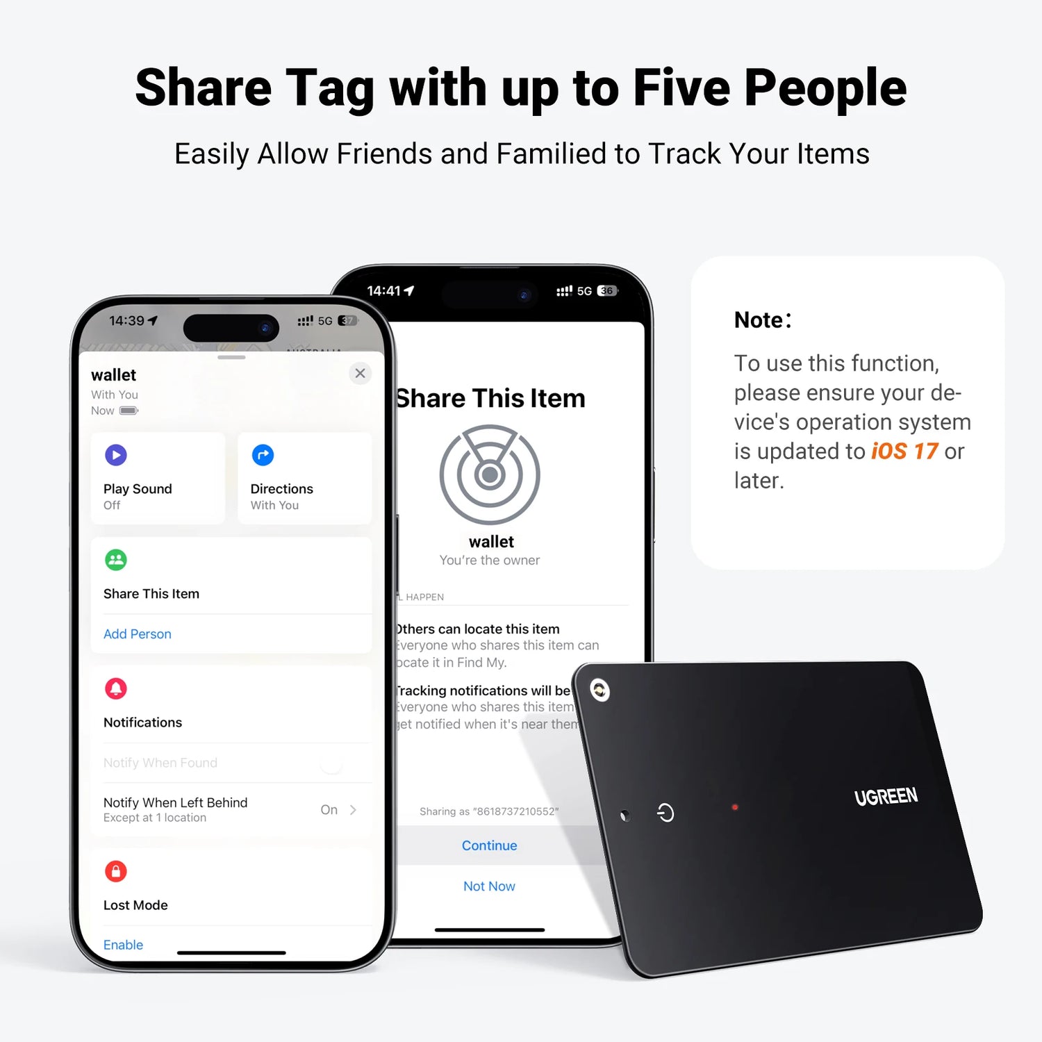 UGREEN Wallet Finder, Smart Tag Bluetooth Tracker Card Item Locator for Luggage Tags Passports with Apple Find My App (Only iOS)