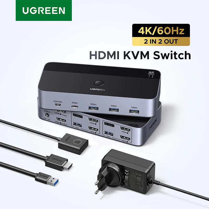 UGREEN HDMI KVM Switch 4K 60Hz - USB C & USB 3.0