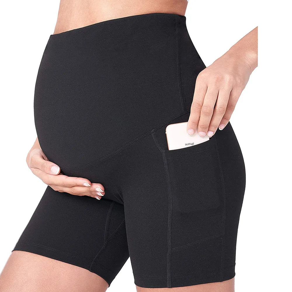 Women's Maternity Yoga Shorts Over The Belly Bump Summer Workout Running Active Short Pants with Pockets