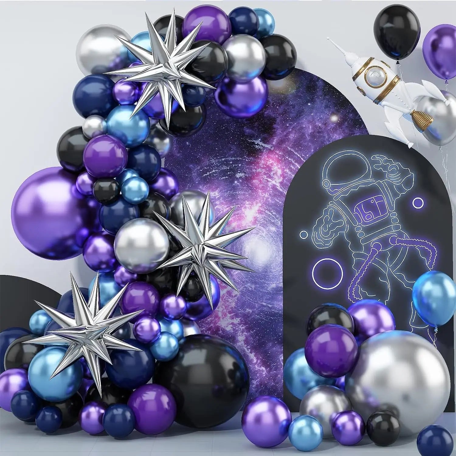 Metallic Blue Purple Silver Space Balloons - 108Pcs