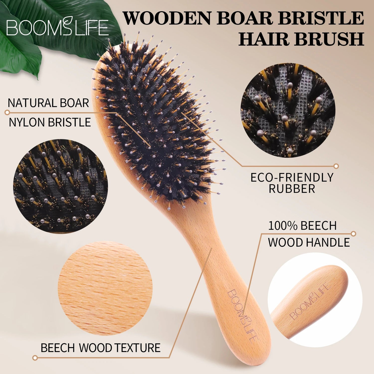Boar Bristle Hair Brush - Anti-Static Scalp Massage Comb