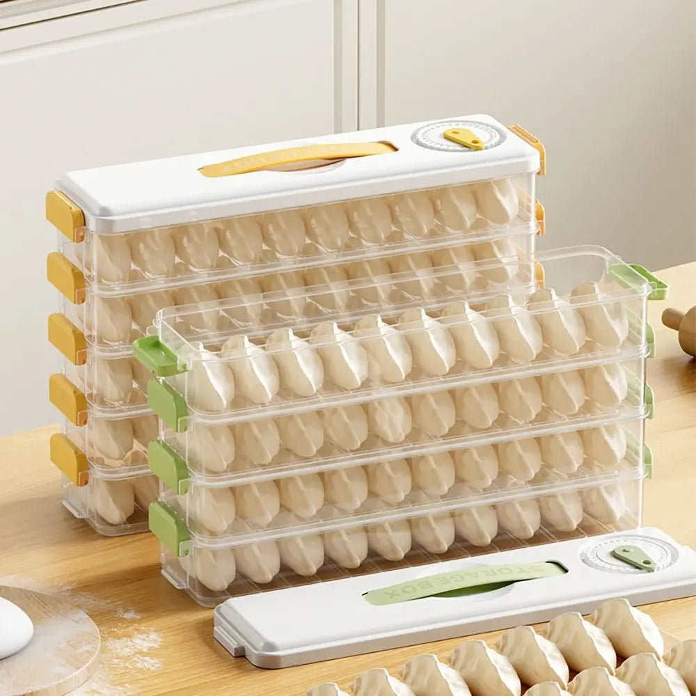 3 Layers Dumpling Storage Box Timed Quick Frozen Keep Fresh Spaghetti Box with Holder & Cover Narrow Side Fresh Food Tray