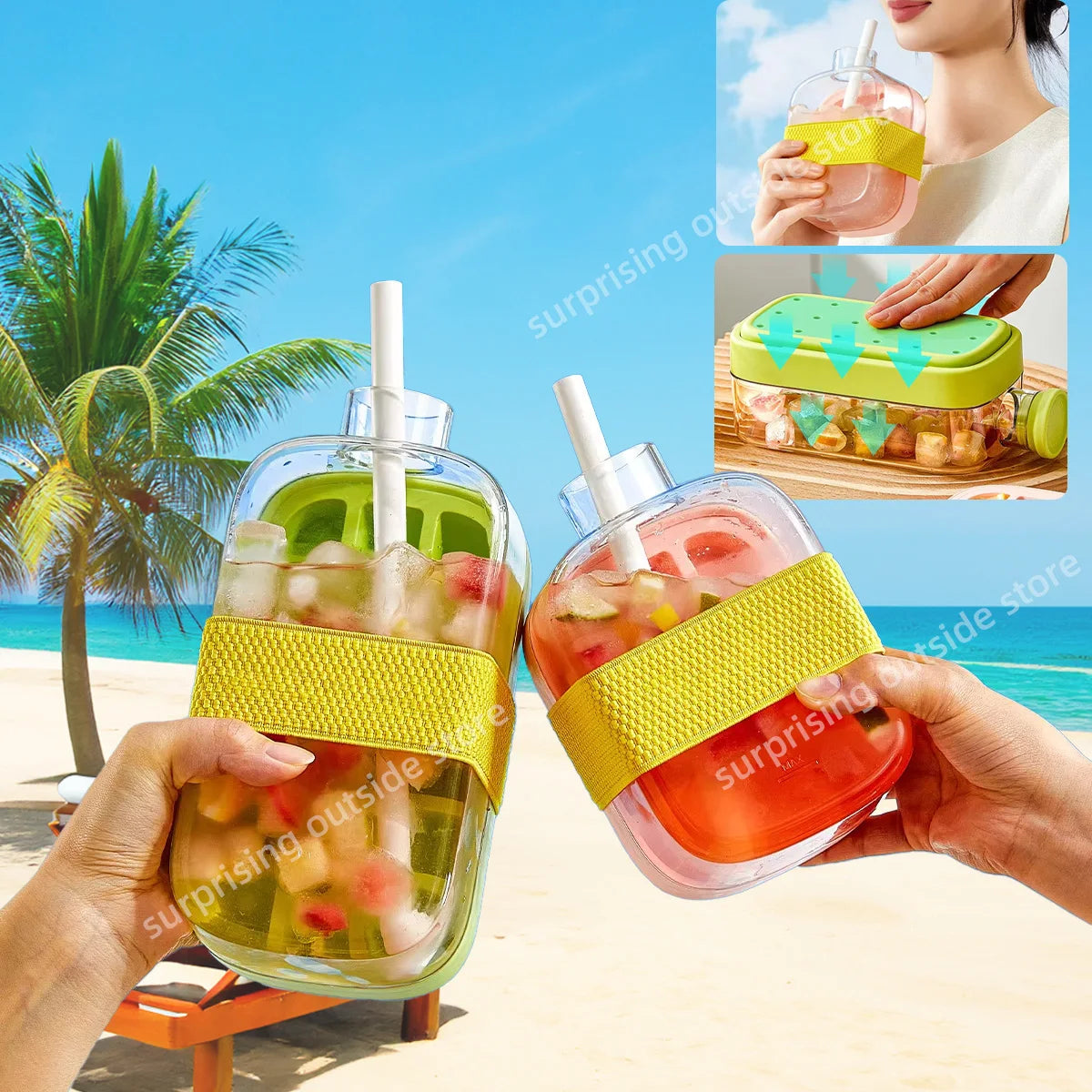 Ice Cube Tray with Lid - Silicone Ice Cube Cup with Straw