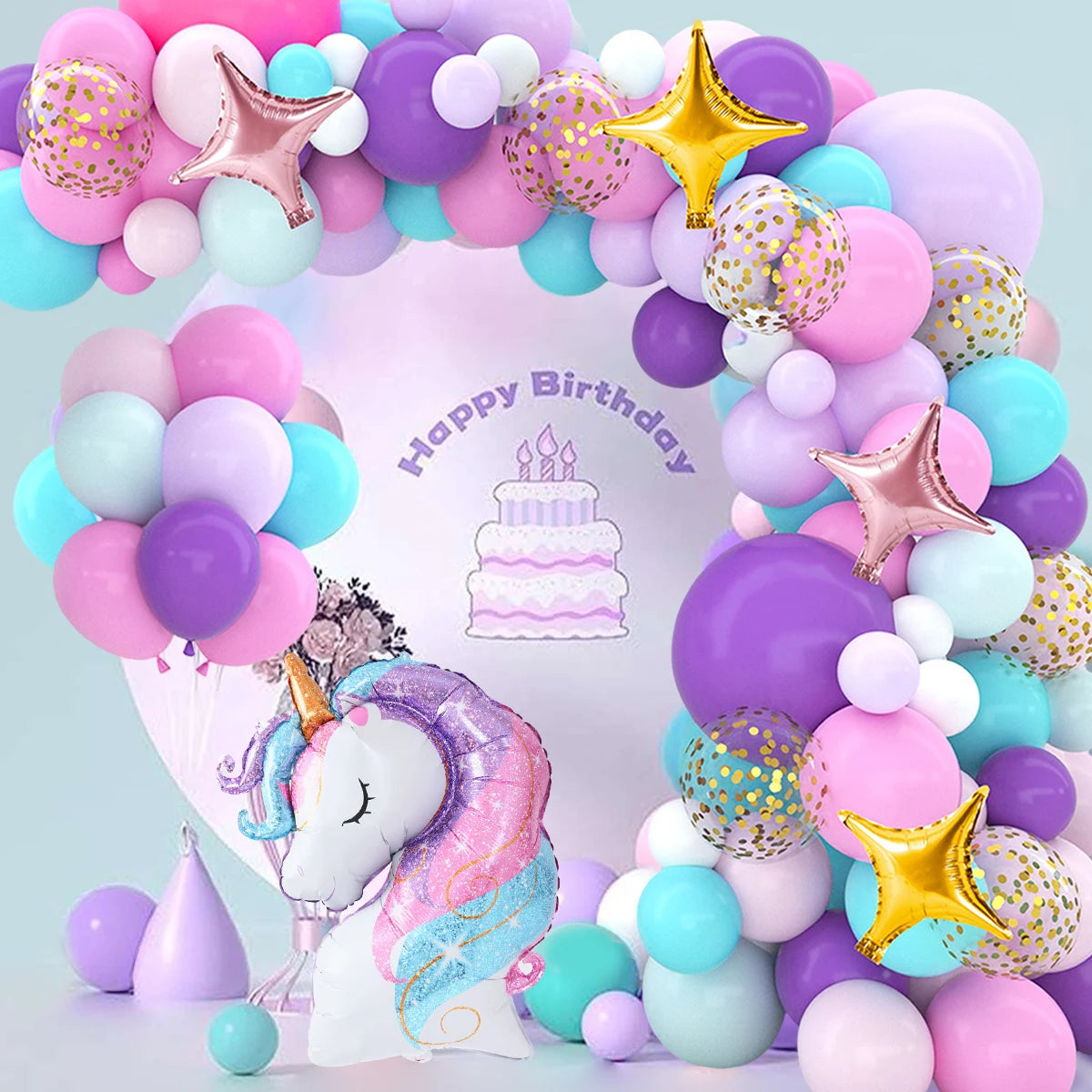 Rainbow Unicorn Balloons Garland Arch Kit - Birthday Party Decor