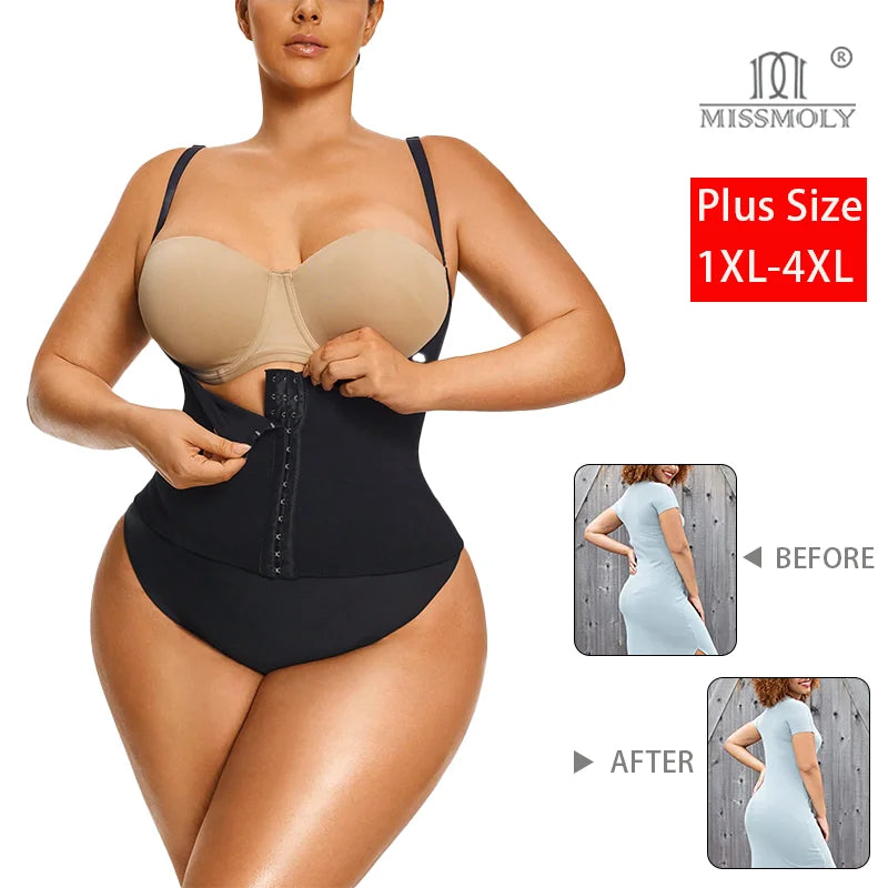 Miss Moly Plus Size Women Underbust Bodysuit Front Hook Closure Full Body Shaper High Waist Corset Tummy Control Underwear