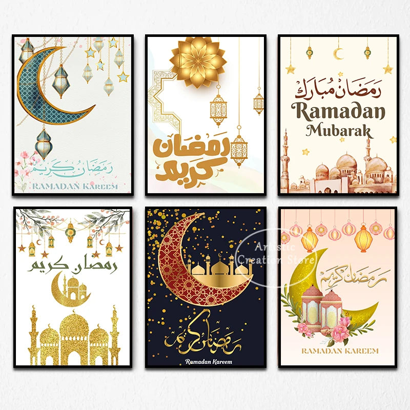 Islamic Art Posters Ramadan Mubarak Print Canvas Painting Modern Eid Mubarak Wall Picture Living Room Bedroom Home Decor Gifts