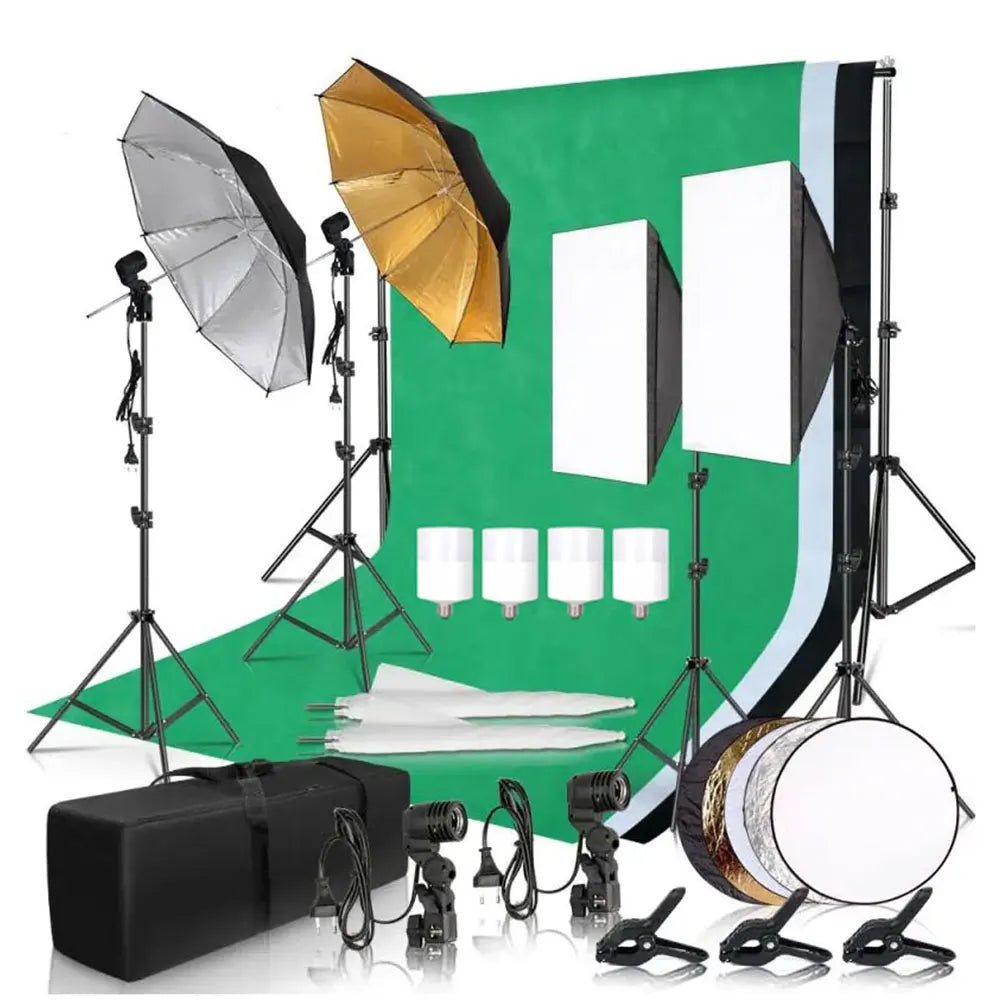 Studio Softbox Lighting Kit With Background Frame + Tripod Stand