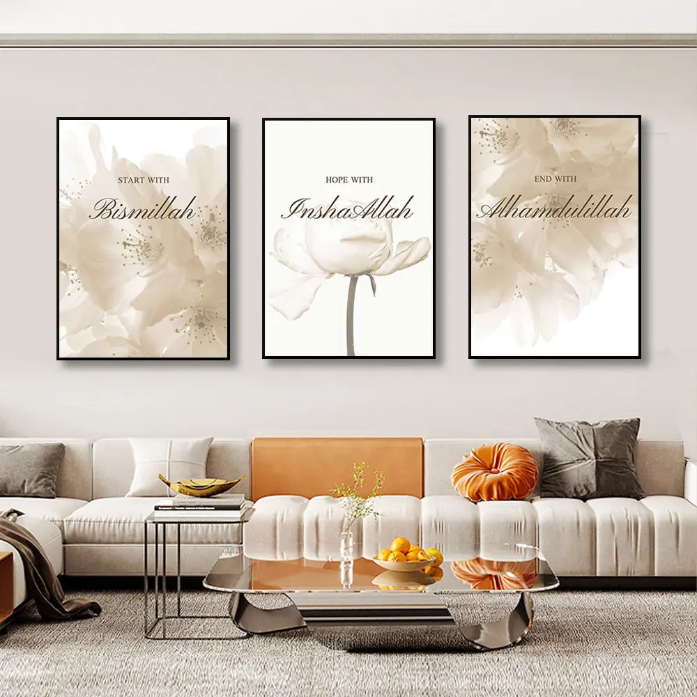 Beige Flower Canvas - Mosque Morocco - Wall Art