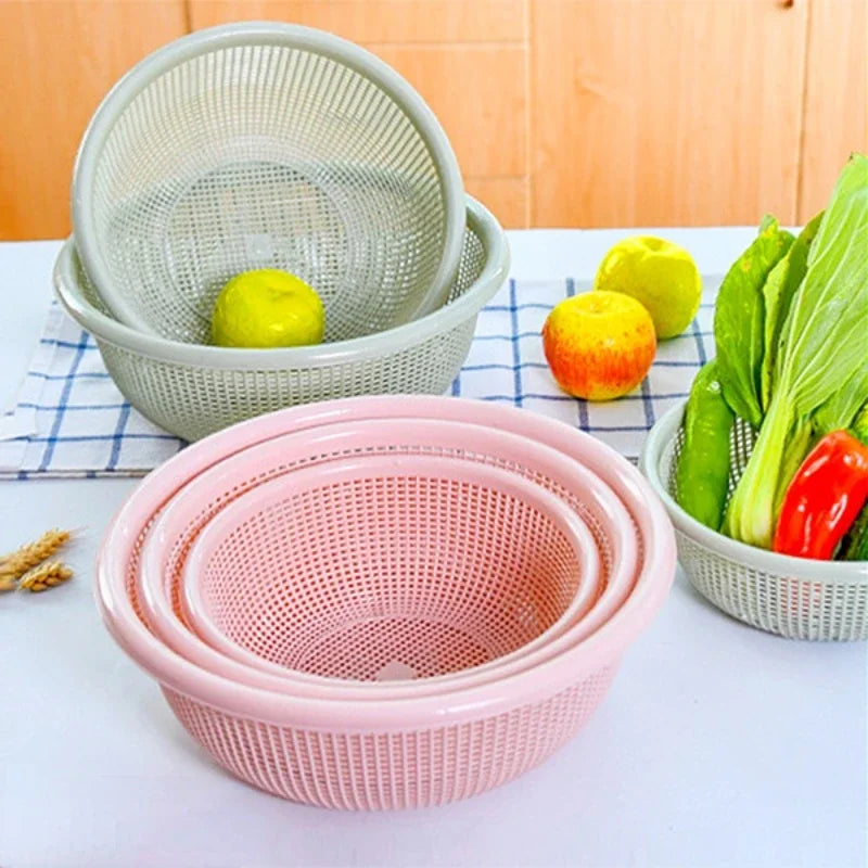 Round Shape Fruit Vegetable Noodles Washing Basket Drainer - 3Pcs