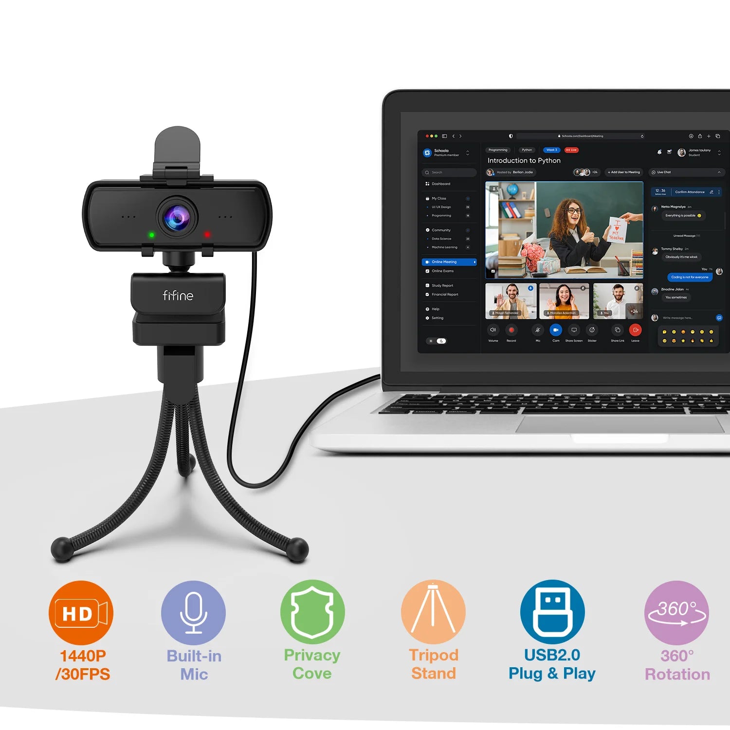 FIFINE 1440p Full HD PC Webcam with Microphone