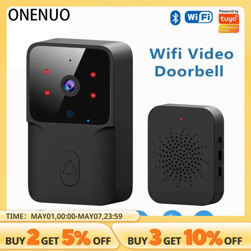 ONENUO WiFi Doorbell Home Tuya WiFi Wireless Doorbell DC AC Battery Powered Camera Bell with Alexa Google Doorbell Camera