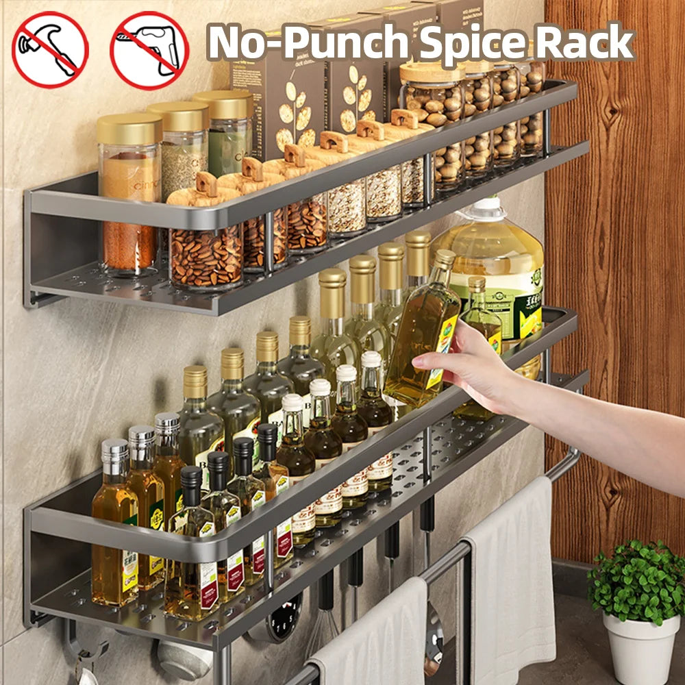 Wall Mounted Spice Rack - No Drilling Spice Organizer with Hook