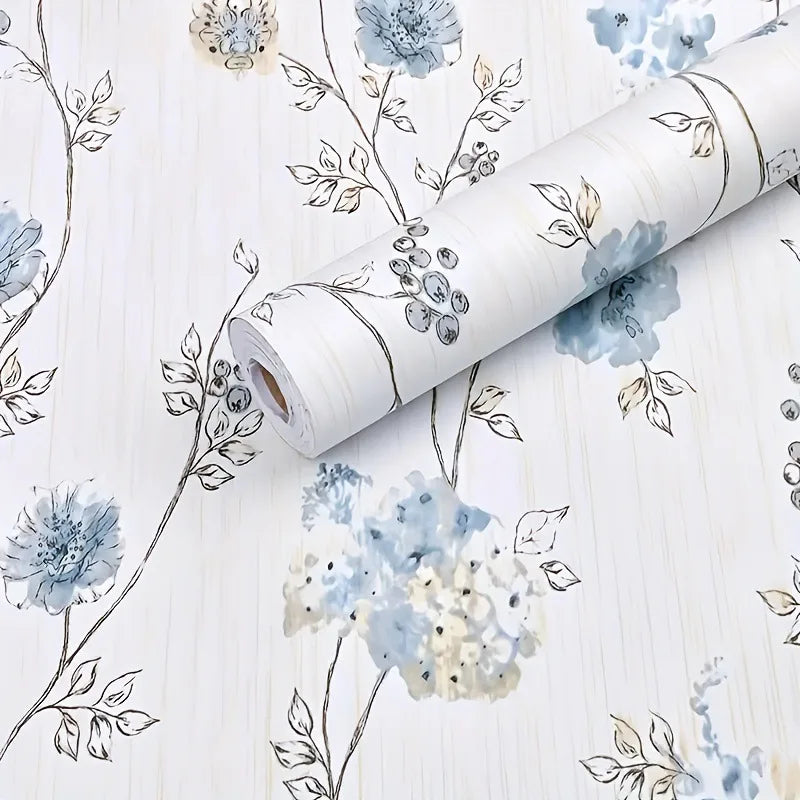 Self Adhesive Vintage Blue Floral Wallpaper