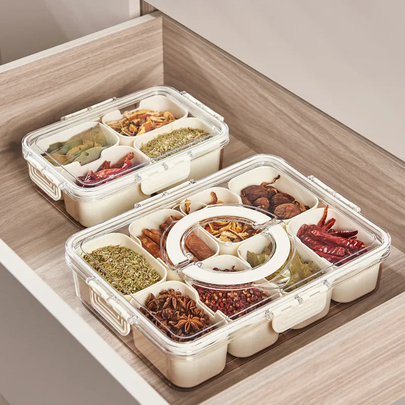 Seasoning Storage Box - Integrated Multi Grid Storage Sealed Tank