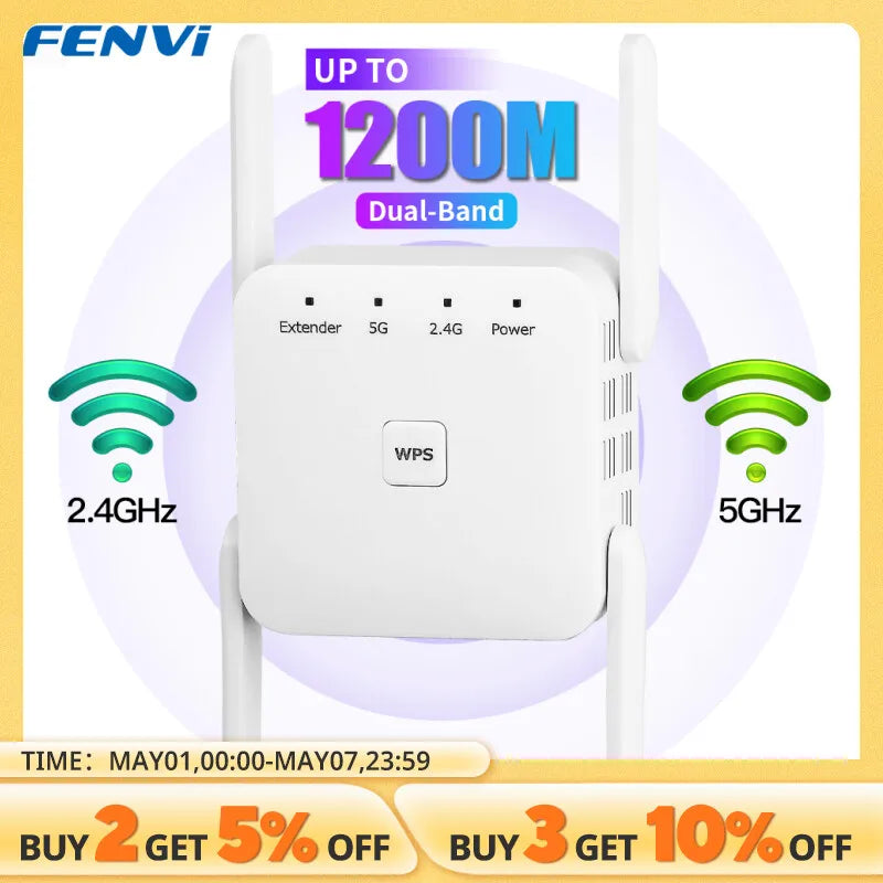 FENVI 1200Mbps 5Ghz Wireless WiFi Repeater Booster 2.4G/5GHz Wi-Fi Signal Amplifier Extender Router Network Wlan WiFi Repetidor