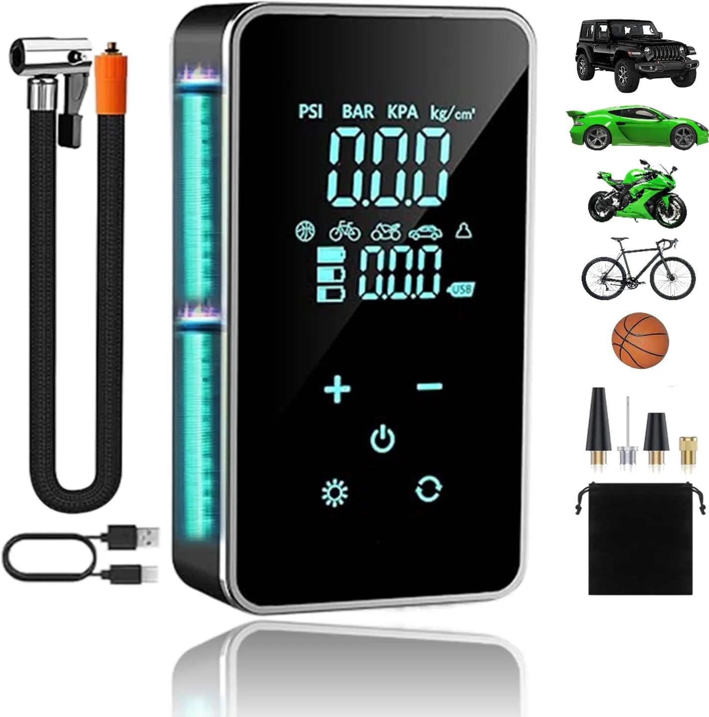 150PSI Portable Wireless Car Air Pump Mini Air Compressor with LED Light Quick Inflation Touch Screen Mini Car Tire Pump