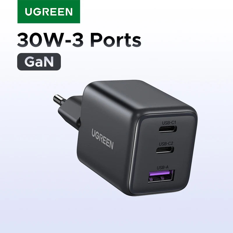 UGREEN 30W GaN Charger PD 3.0 QC4.0 USB C Charger For iPhone 16 15 14 Pro Samsung S25 Xiaomi Tablet iPad Air Pro Phone Charger