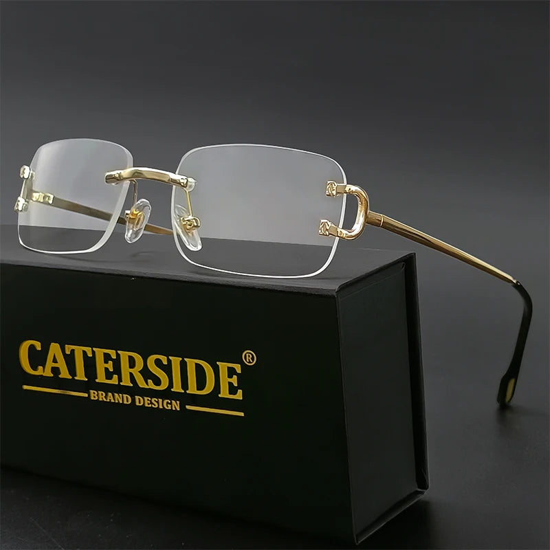 CATERSIDE Blue Rectangular Sunglasses Men Rimless Metal Fashion Square Sun Glasses For Women Gradient Lens Outdoor Eyewear UV400