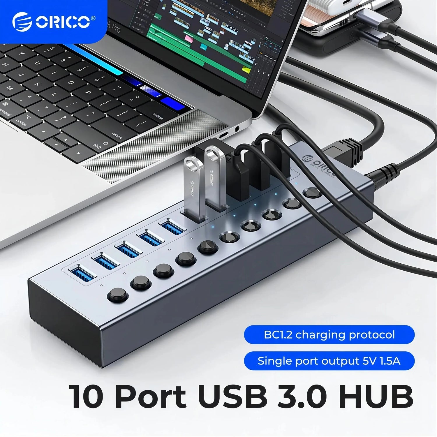 ORICO Powered USB Hub Splitter Socket - Multi USB 3.0 Port Slot