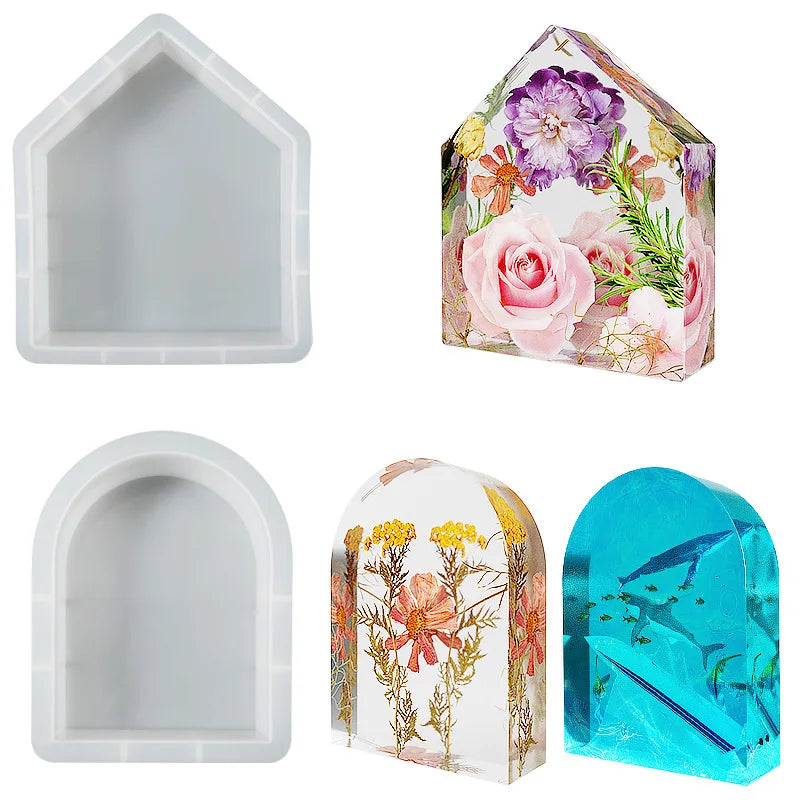 Geometry Large Cube Resin Mold Specimen House Arch Ornament Silicone Mold Home Office Gift Decoration Crystal Epoxy Resin Mold