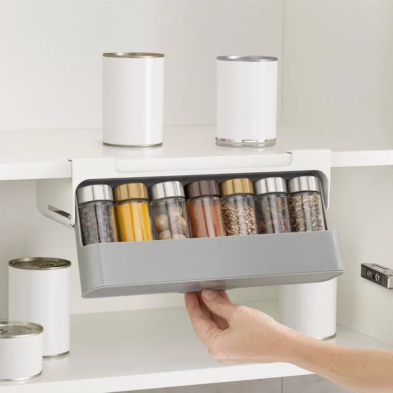 Seasoning Bottle Storage Rack - Self-adhesive Wall-mounted Under-Shelf Organizer