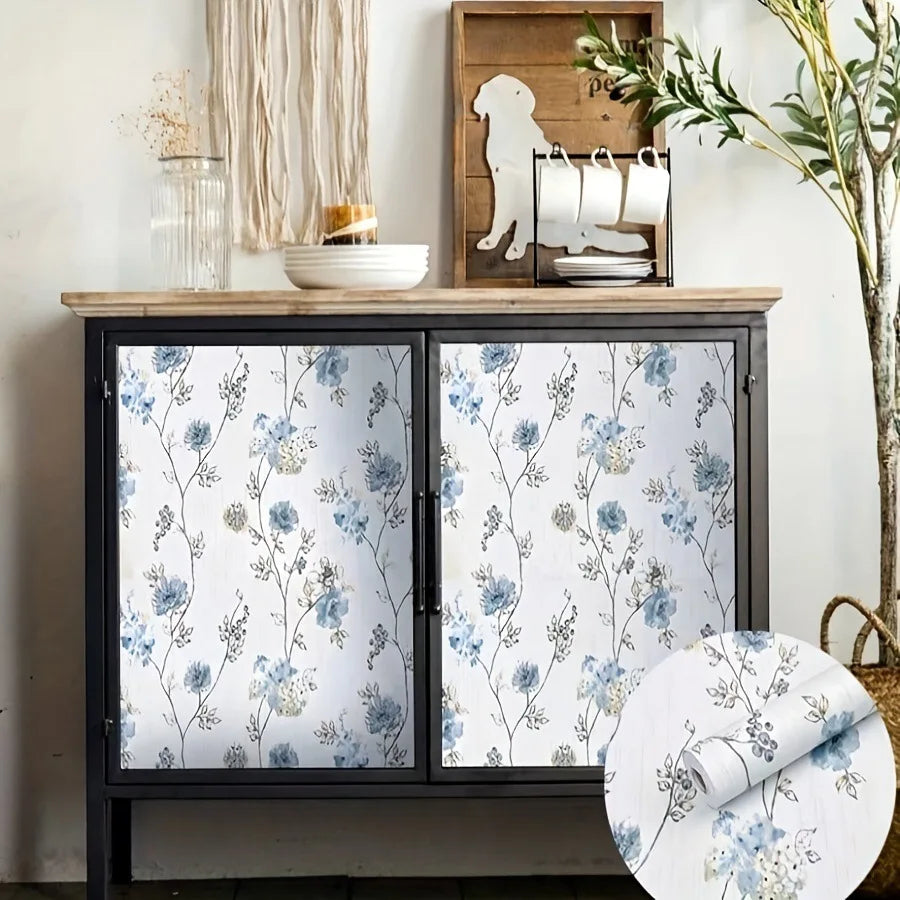 Self Adhesive Vintage Blue Floral Wallpaper