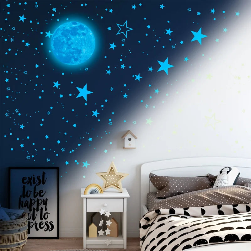 Luminous Moon & Star Stickers Glow In The Dark - 1049 Pcs