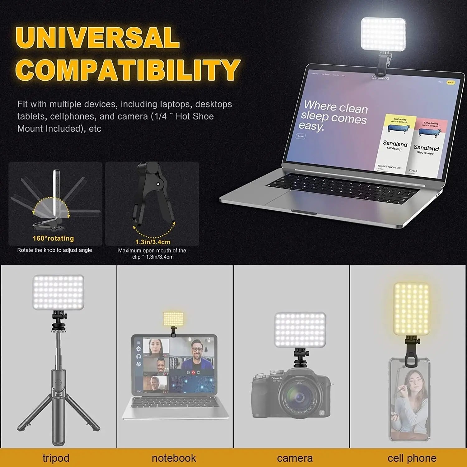 120 LED High Power Rechargeable Clip Fill Video Light