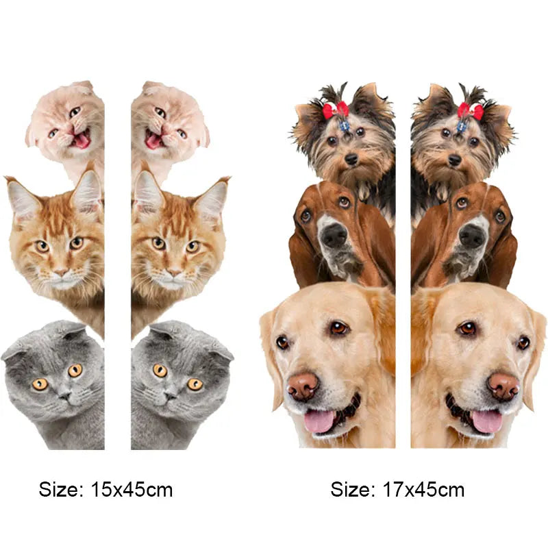 Dogs Cats 3D Wall Sticker - Funny Door Window Animal Art