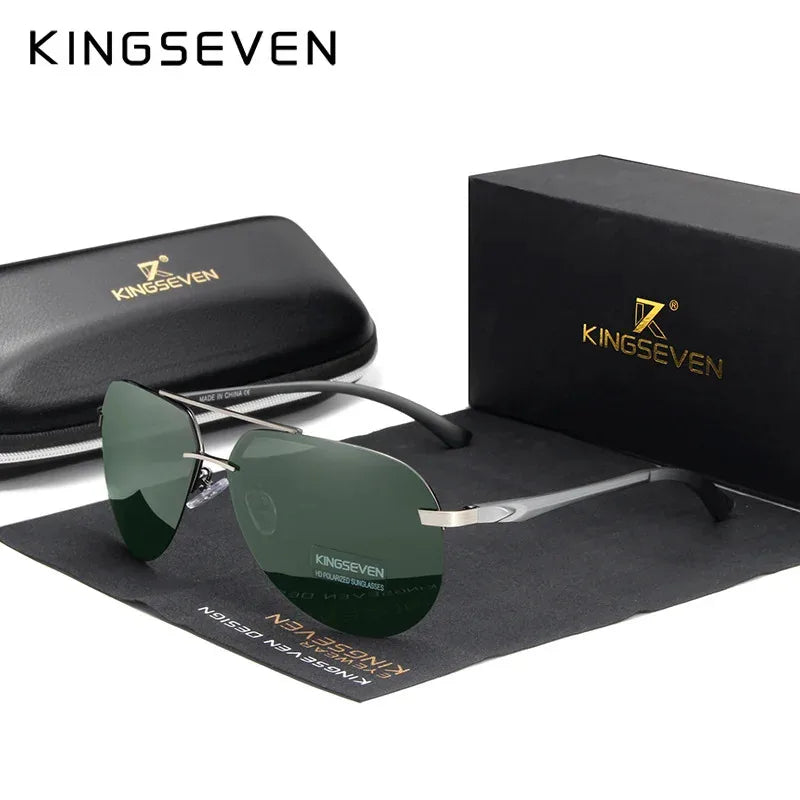 KINGSEVEN Fashion Pilot Rimless Sunglasses Men  Aluminum Polarized Large Frame Glasses Women Casual Driving Outdoor Eyewear