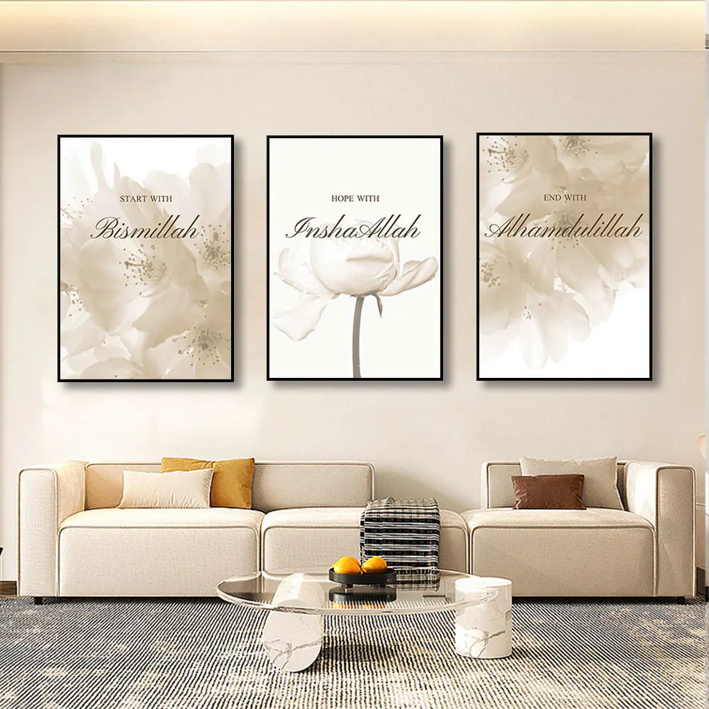 Beige Flower Canvas - Mosque Morocco - Wall Art