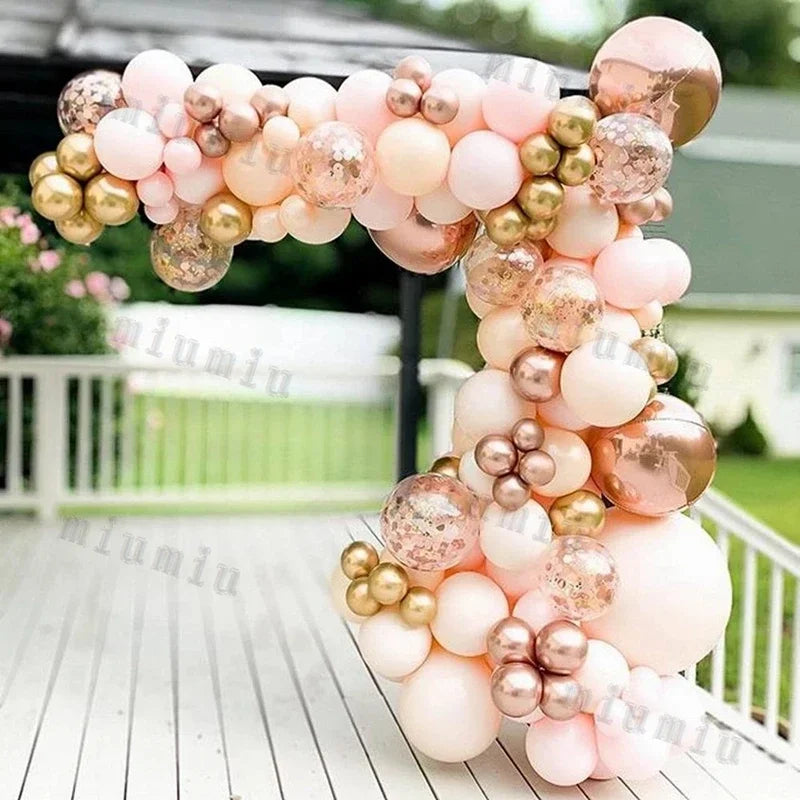 Macaron Pink Balloon Garland Arch Kit Kids Happy Birthday Metal Rose Gold Confetti Balloons Wedding Party Baby Shower Decoration